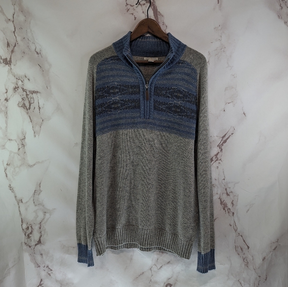 Carbon 2 Cobalt Sweater Mens Large Gray Blue Quarter Zip Merino Wool Blend